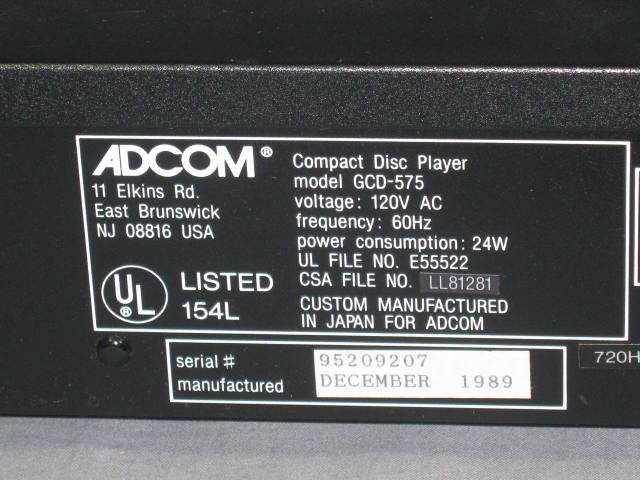 Adcom GCD-575 CD Compact Disc Player W/ Manual + Remote 6