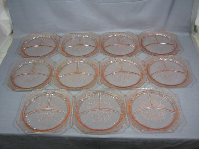 11 Adam Pink Depression Glass Divided Grill Plates Set