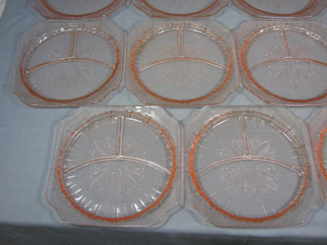 11 Adam Pink Depression Glass Divided Grill Plates Set 1