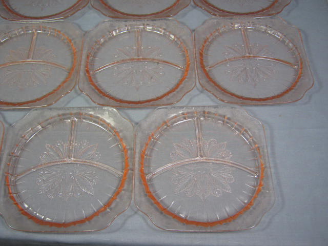 11 Adam Pink Depression Glass Divided Grill Plates Set 2