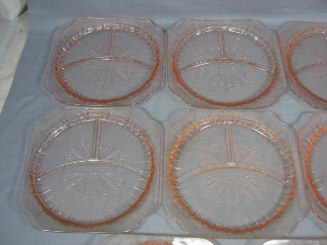 11 Adam Pink Depression Glass Divided Grill Plates Set 3