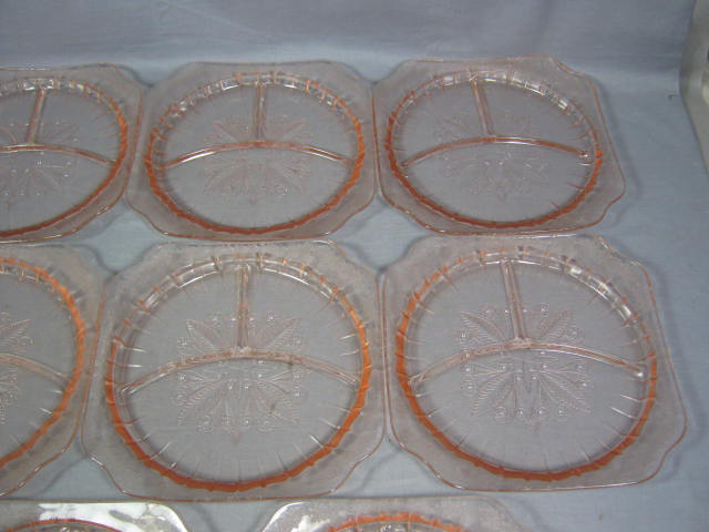 11 Adam Pink Depression Glass Divided Grill Plates Set 4