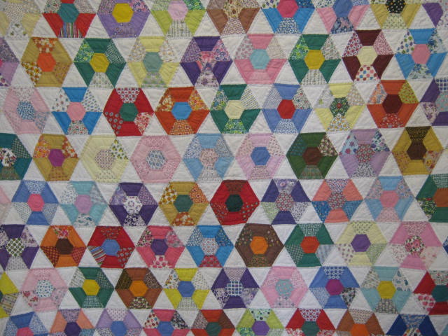 Vtg 1950s Hand Made Sewn Patchwork Quilt 84" x 92" Ohio 1