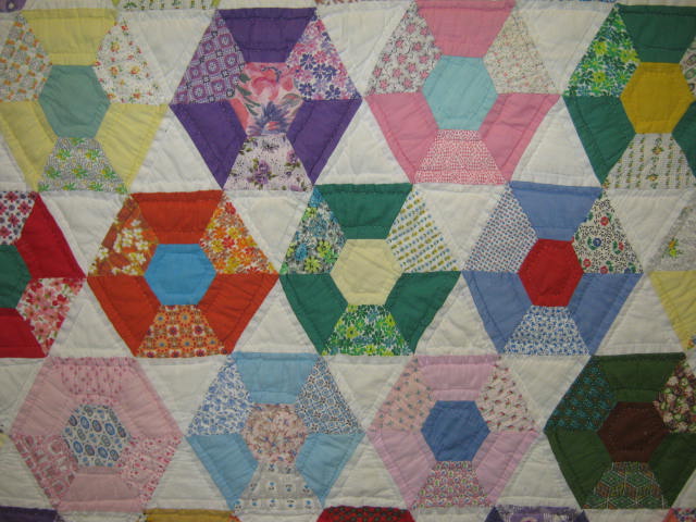 Vtg 1950s Hand Made Sewn Patchwork Quilt 84" x 92" Ohio 2