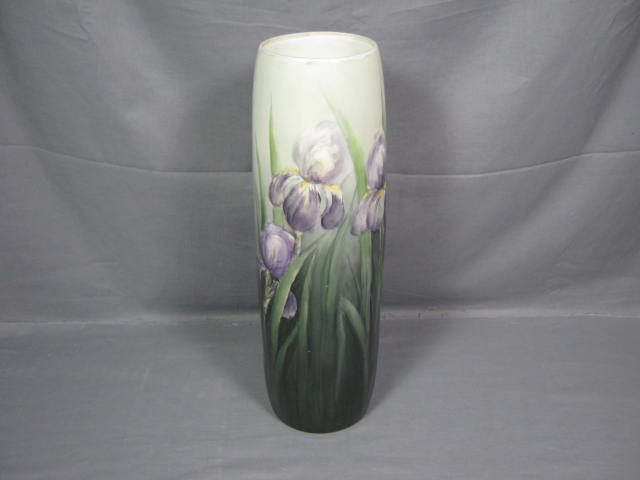 Vtg Antique Limoge Hand Painted Iris Floral Flower Vase