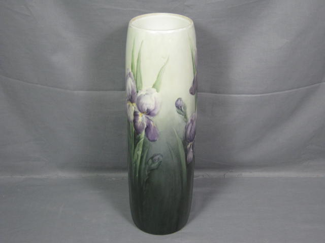 Vtg Antique Limoge Hand Painted Iris Floral Flower Vase 2