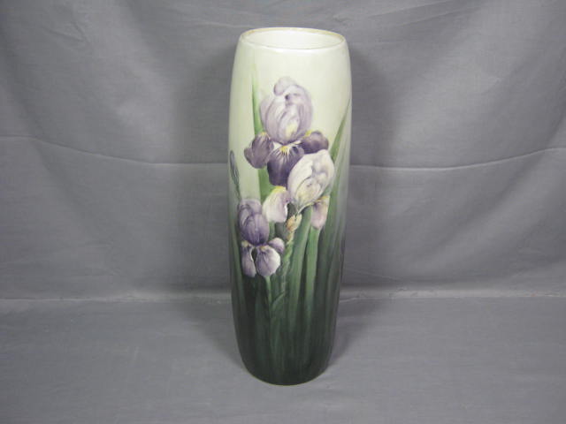 Vtg Antique Limoge Hand Painted Iris Floral Flower Vase 3