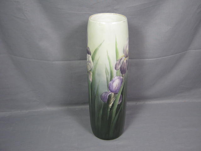 Vtg Antique Limoge Hand Painted Iris Floral Flower Vase 4