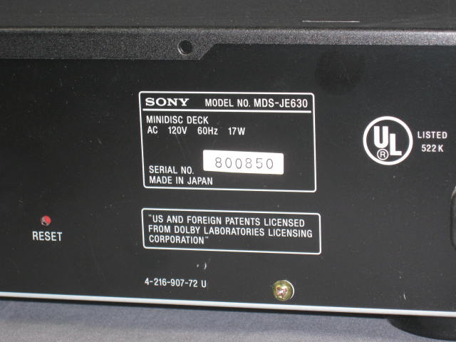 Sony MDS-JE630 MD MiniDisc Recorder Player Deck +Remote 5