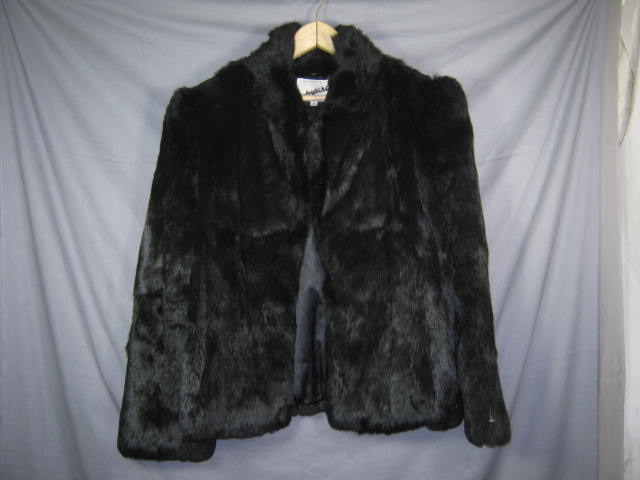 Womens Vtg Black Rabbit Fur Coat Jacket Size Small NR!