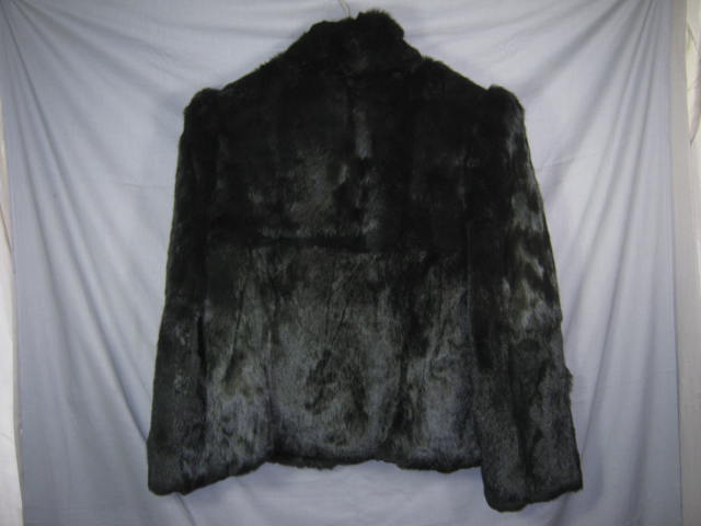 Womens Vtg Black Rabbit Fur Coat Jacket Size Small NR! 1