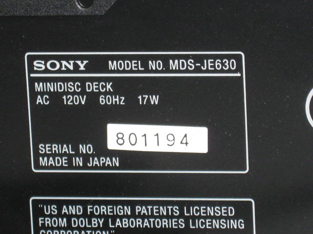 Sony MDS-JE630 MD Minidisc Recorder Player Deck +Remote 5
