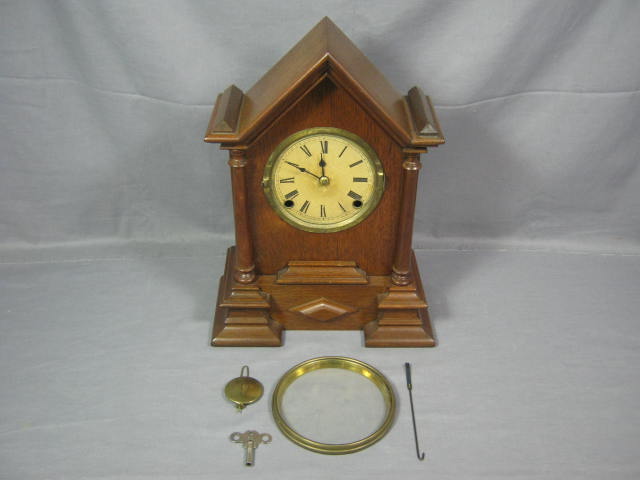 Vtg Antique Walnut 8 Day Shelf Mantel Mantle Clock 1859