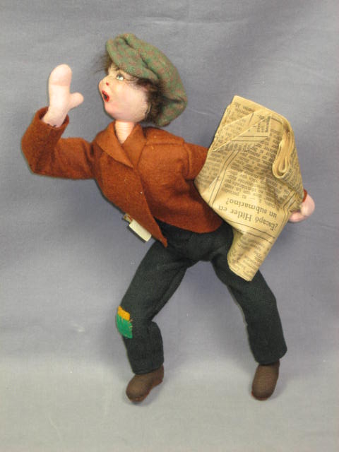Vintage Spanish Klumpe Felt Paperboy Doll W/Label Spain