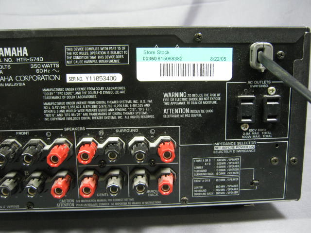 Yamaha HTR-5740 AV Surround Sound 6:1 Channel Receiver 4
