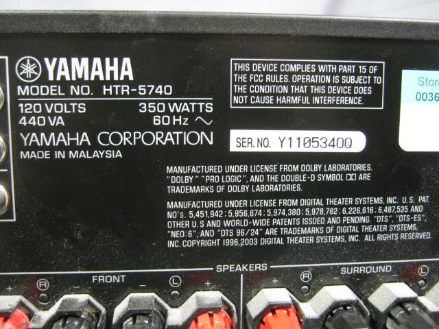 Yamaha HTR-5740 AV Surround Sound 6:1 Channel Receiver 5