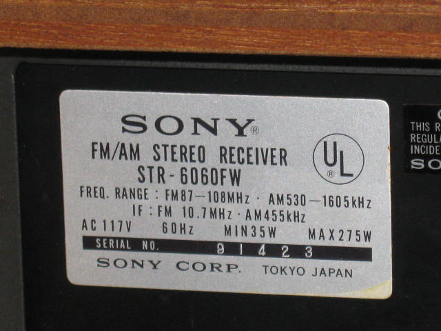 Rare Vtg Sony STR-6060F 6060FW AM/FM Stereo Receiver NR 5