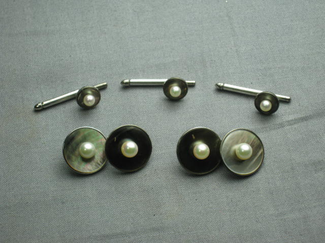 Vtg Mikimoto Japanese Pearl Sterling Silver Cufflinks + 1