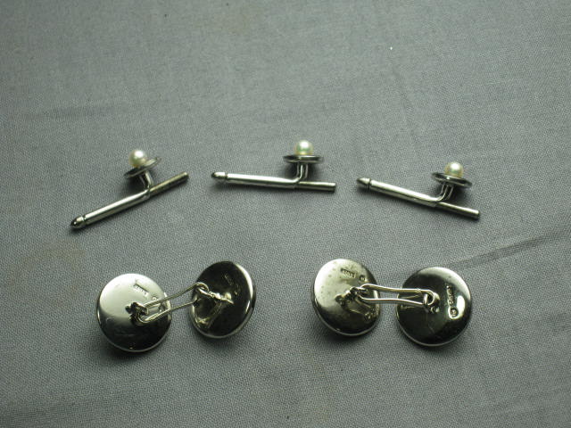 Vtg Mikimoto Japanese Pearl Sterling Silver Cufflinks + 2