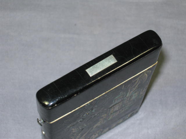 Vtg 1950s Japanese Black Lacquer Business Card Case Box 3