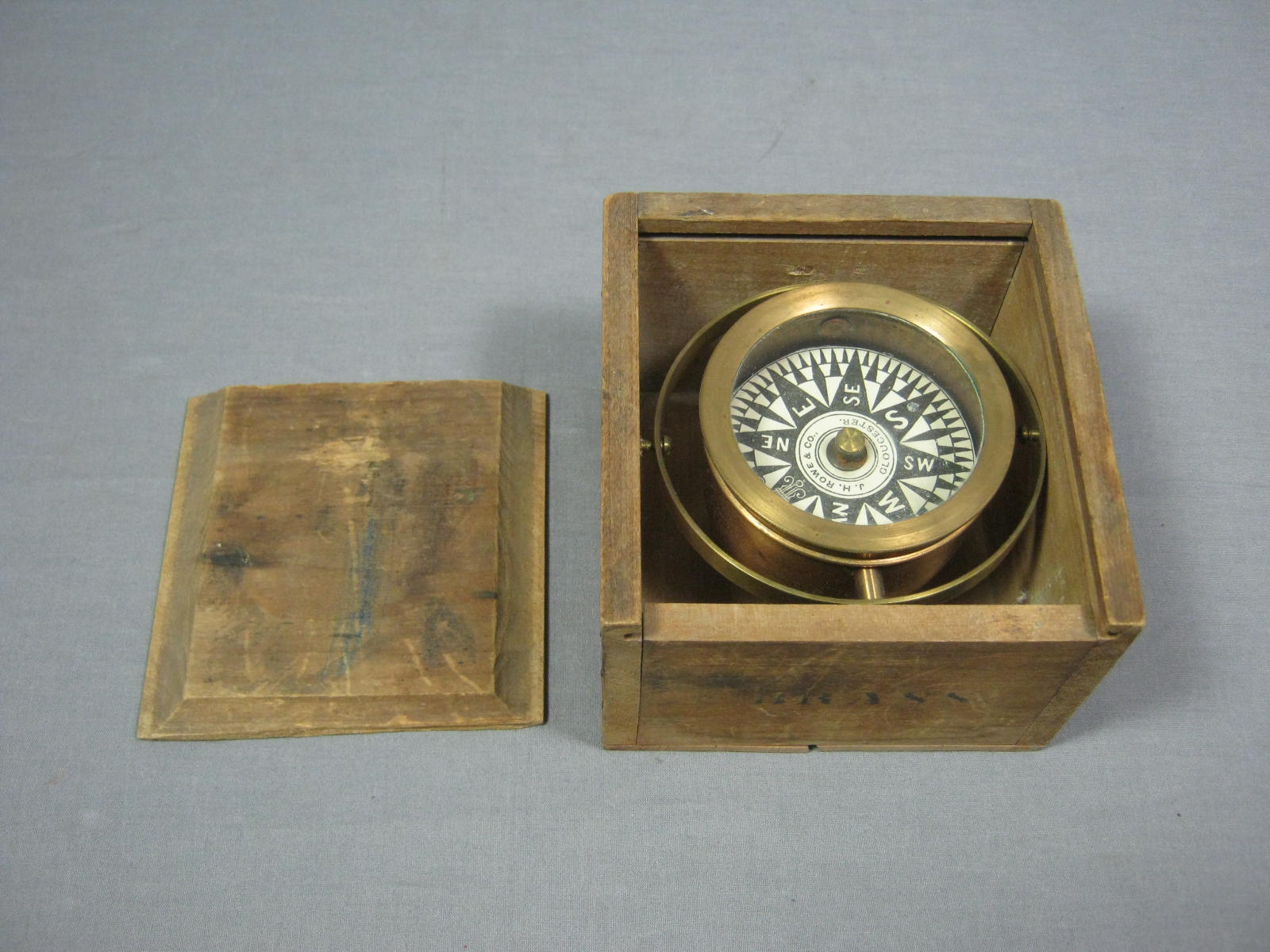 Antique J.H. Rowe & Co Dory Fishing Boat Ship Compass +