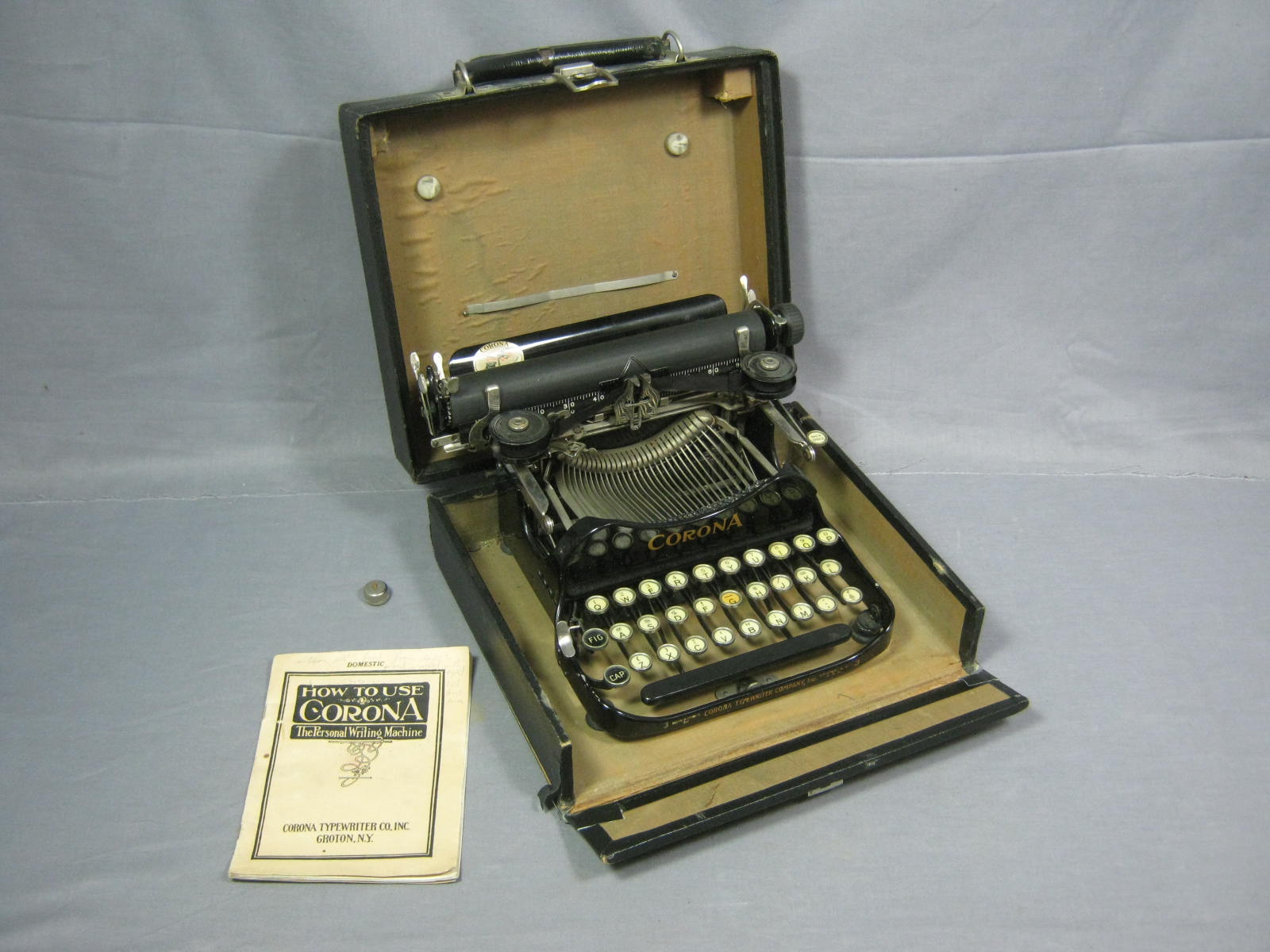 Antique Corona #3 Folding Portable Typewriter Case Cover Manual Ca 1917