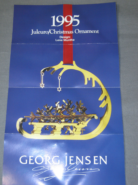 1995 Georg Jensen Juleuro Christmas Sleigh Ornament NR 4