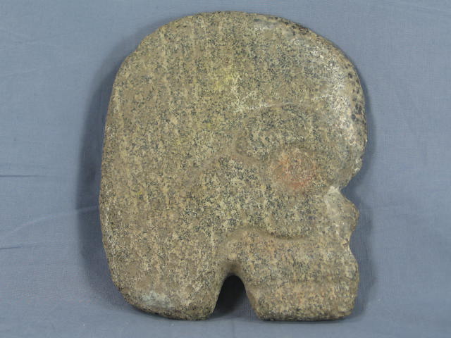 Antique Pre Columbian Mayan Head Stone Skull Carving