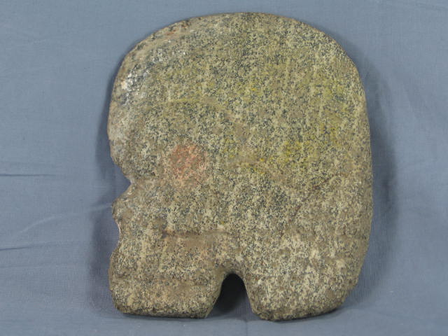 Antique Pre Columbian Mayan Head Stone Skull Carving 4