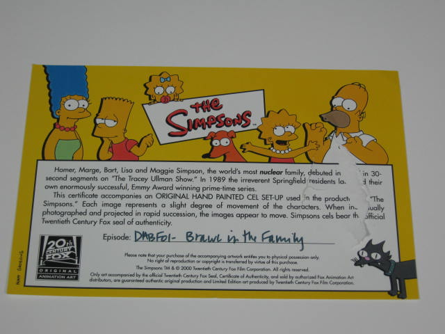 Simpsons Original Animation Production Serigraph Sericel Cel Cell Homer + 4