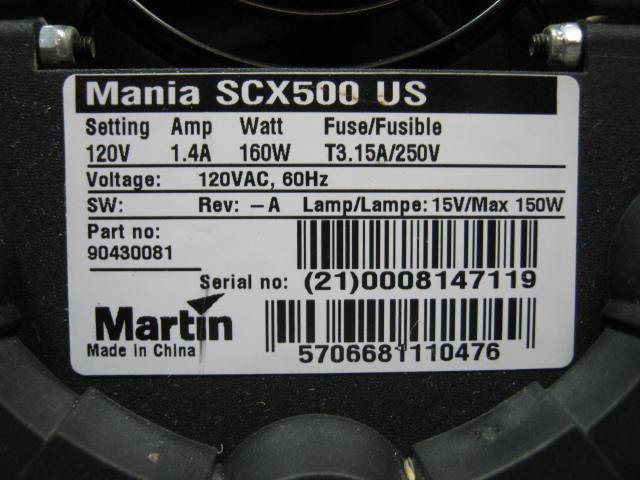 Martin Mania SCX500 Stage Light Scanner Gobo DJ Club NR 4