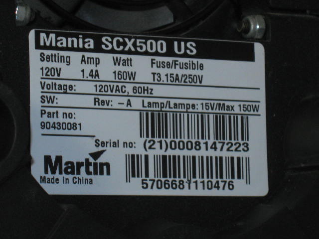 Martin Mania SCX500 Stage Light Scanner Gobo DJ Club NR 6