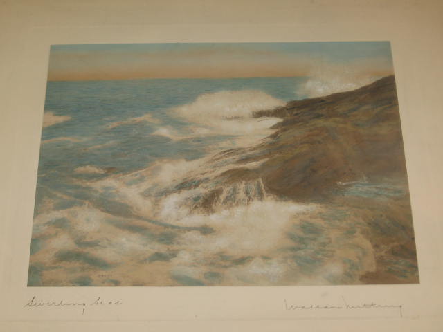 Wallace Nutting Swirling Seas Seascape Signed Hand Colored Photograph MA Coast 1