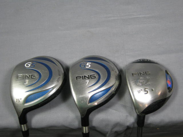 3 Ping Metal Woods Lot G-5 #3 #7 G-2 #5 Steel Shafts LH Left Handed Golf Clubs 3