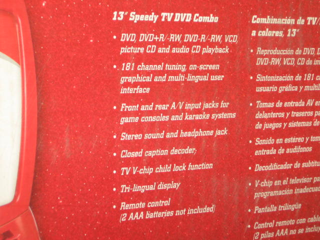 VTG Disney Pixar Cars 13" Inch Color TV/DVD Combo Lightning McQueen WORKING NR 1