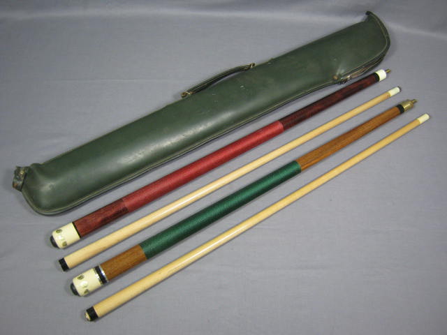 2 Vintage Adam Pool Cue Billiard Sticks 19oz 20oz Mahogany Maple W/ Case