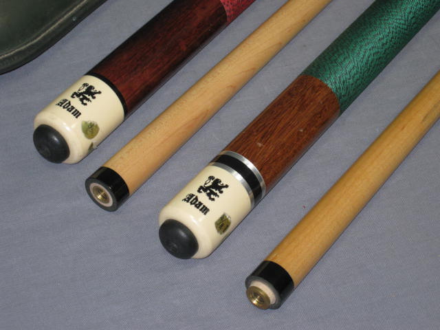2 Vintage Adam Pool Cue Billiard Sticks 19oz 20oz Mahogany Maple W/ Case 1