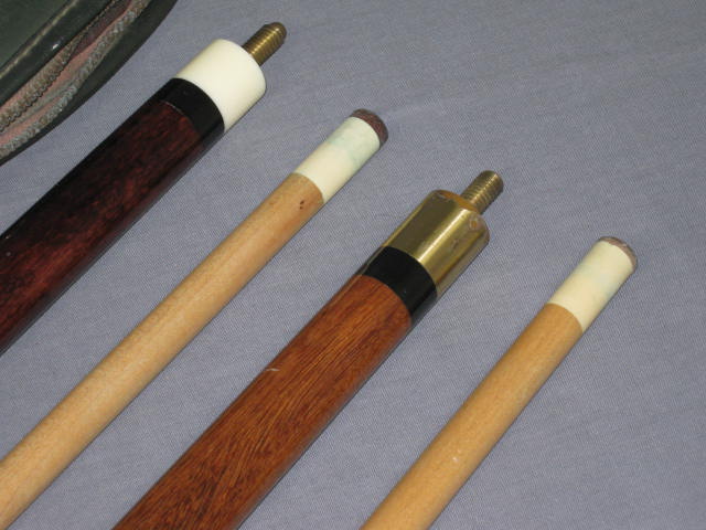 2 Vintage Adam Pool Cue Billiard Sticks 19oz 20oz Mahogany Maple W/ Case 5