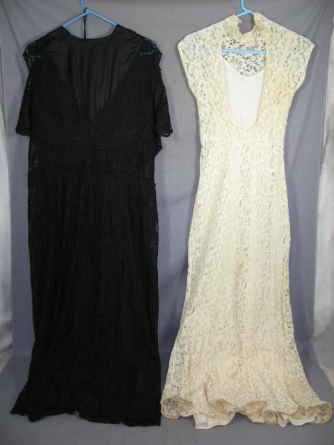 2 Vintage Antique 1930s Lace Evening Gowns Dresses NR 3