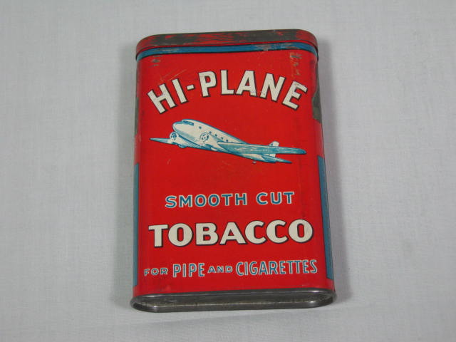 Vtg Red 1940s Hi-Plane Two Engine Airplane Vertical Pocket Tobacco Tin W/Striker