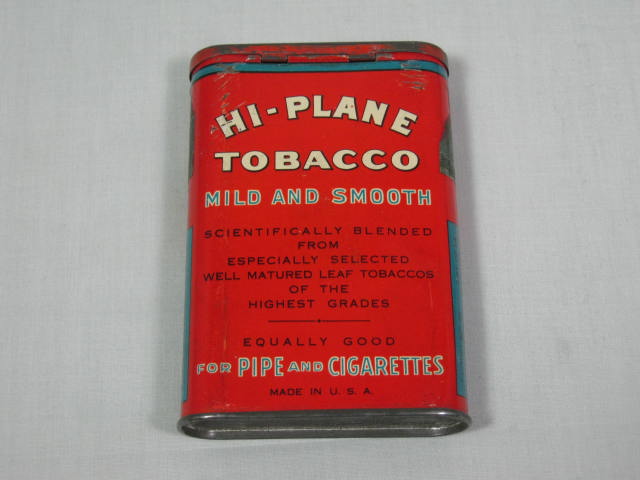 Vtg Red 1940s Hi-Plane Two Engine Airplane Vertical Pocket Tobacco Tin W/Striker 1