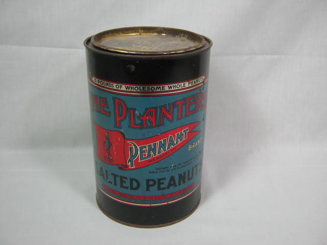 Vtg Planters Nut &Chocolate Pennant Brand 5 Pound LB Salted Mr Peanut Tin Can NR