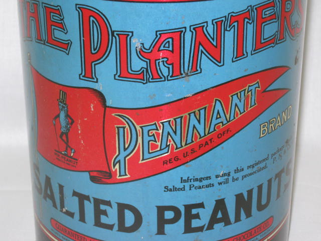 Vtg Planters Nut &Chocolate Pennant Brand 5 Pound LB Salted Mr Peanut Tin Can NR 1
