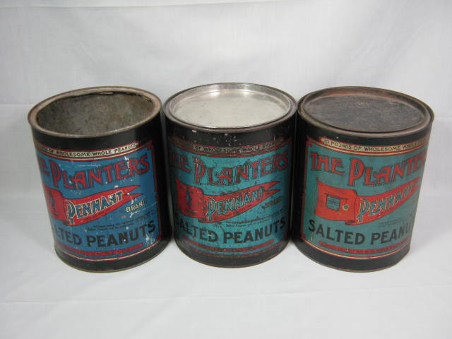 Vtg Planters Pennant Salted Nuts Mr. Peanut Shipping Crate W/6 10 LB Tin Can Lot 9