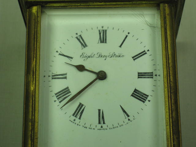 Vtg Antique New Haven Company 8 Eight Day Strike Brass Carriage Shelf Clock NR! 1