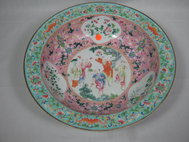 Large Vtg Antique Asian Japanese Chinese Handpainted Porcelain Ceramic Bowl 15" 1