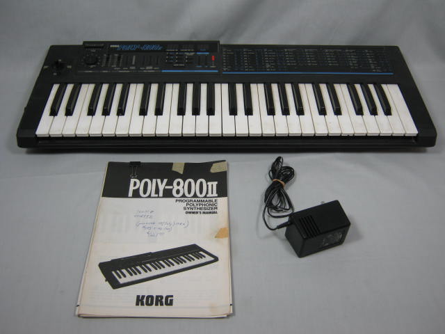 Vtg Korg Poly-800II Analog Synthesizer Synth Keyboard W/MIDI Manual Power Supply