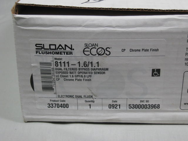 Sloan Ecos Dual-Flush Electronic Flushometer 8111-1.6/1.1 Chrome Plate Finish NR 1