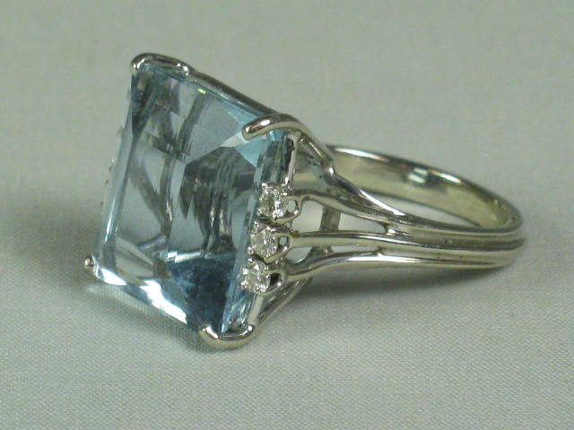 Vtg Estate 18.5ct Aquamarine .28ct Diamond 5.4 dwt 14k White Gold Ring $3800 Val 1