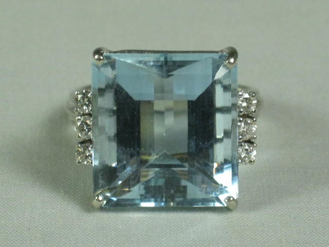 Vtg Estate 18.5ct Aquamarine .28ct Diamond 5.4 dwt 14k White Gold Ring $3800 Val 2